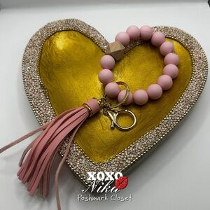 Light Pink Beaded Keychain/Bag Charm Wristlet with Tassel